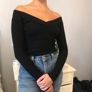 OFF THE SHOULDER RIBBED LONG SLEEVE